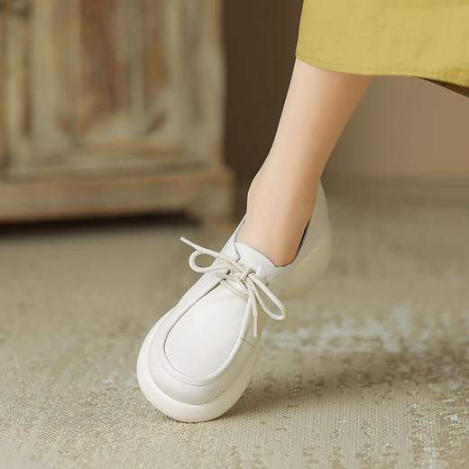 【预售5天】真皮小皮鞋厚底粗跟单鞋，高跟系带女鞋英伦风乐福鞋DPJ&9692a 商品图3