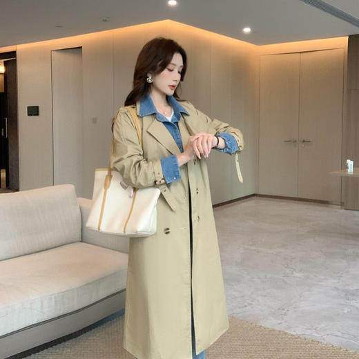 奢姿2025秋季新款时尚优雅大气韩版风衣气质翻领中长款百搭外套J9337024 商品图0
