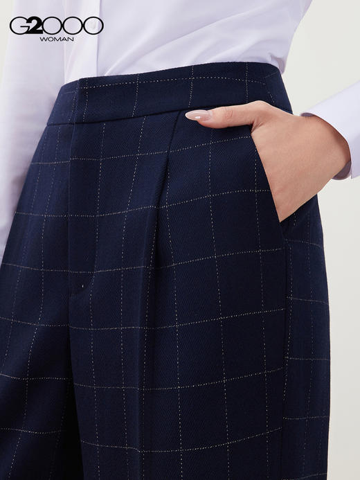 G2000【直筒裤/舒适弹性/商场新款】女装FW25商务通勤格纹西裤56252043 商品图1
