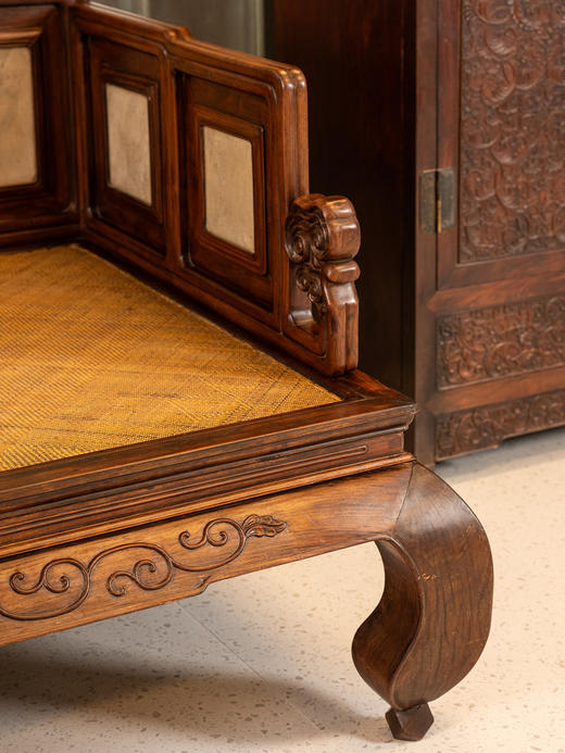 清	红木镶云石七围屏罗汉床 商品图4