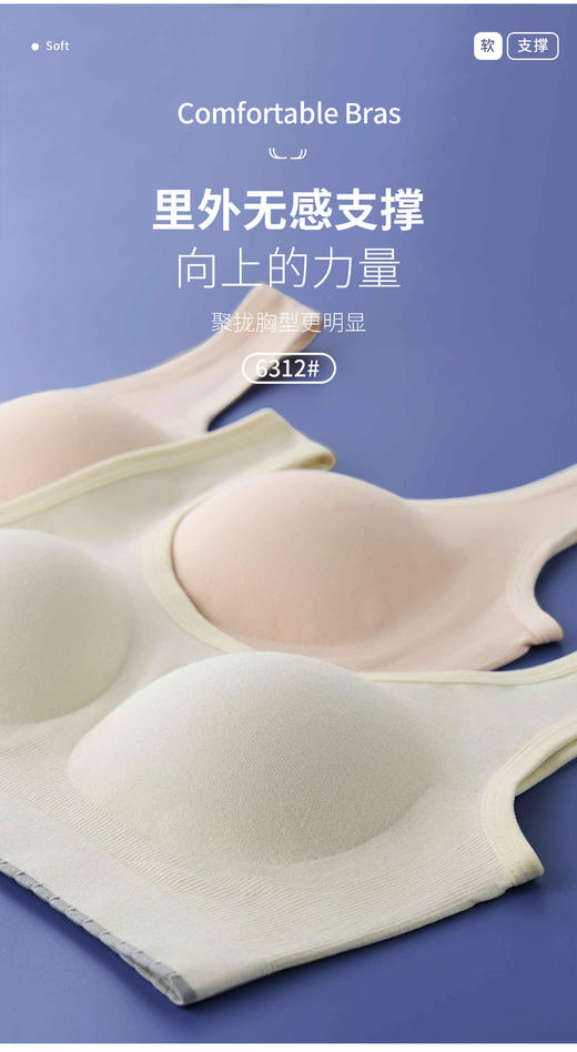 少女文胸宽肩带固定杯三阶段聚拢美背内衣6312 商品图4