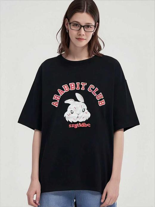 【孤品捡漏】（高克重品质款）G169黑色小白兔短袖T恤--喜出 商品图1