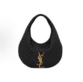 SAINT LAURENT圣罗兰 绗缝纯色设计 羊皮 HOBO包手提包 女款 黑色