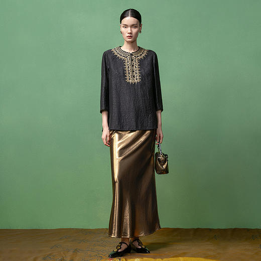 【林栖设计小店】【非遗香云纱】桑蚕丝衬衣绣花钉珠2025秋季新款上衣女1953317 商品图2