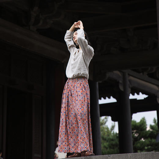 绽放旅行女装600朵/天丝亚麻设计感印花武士裤百搭宽松休闲裤长裤 商品图1