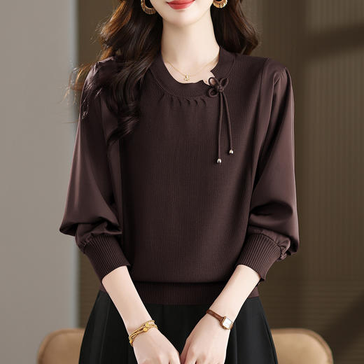 新中式国风针织衫上衣，薄款长袖拼接圆领毛衣CC-MH-25259 商品图2
