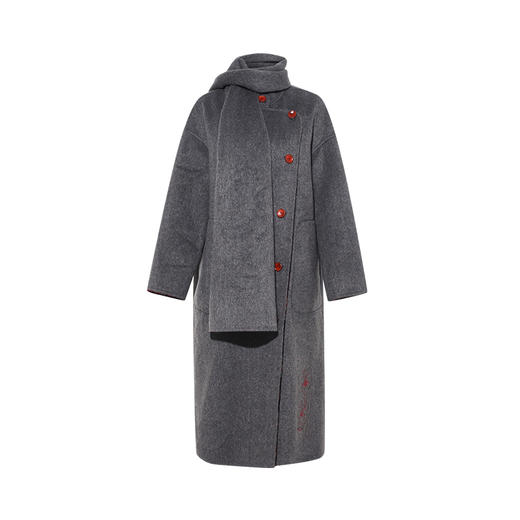 【暖冬内购】两三事梵高文艺暮色诗笺2025秋冬款刺绣两面穿羊毛呢外套女配围巾 商品图4