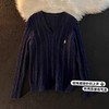 【孤品捡漏】（样衣）G226藏青V领针织毛衣-喜出 商品缩略图1