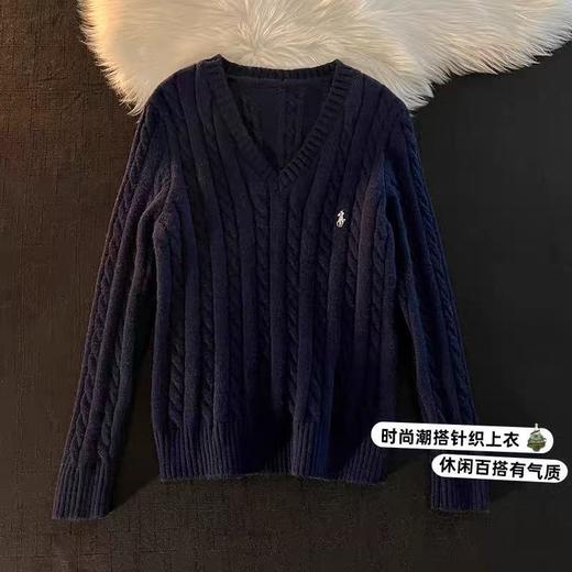 【孤品捡漏】（样衣）G226藏青V领针织毛衣-喜出 商品图1