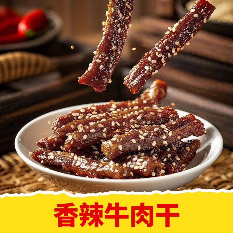 【香辣牛肉干🌶️】一口上瘾！根本停不下来🔥嚼劲十足，辣得过瘾，追剧必备零食✅秘制香料慢火烘烤🔥爽辣鲜香嚼着吃！😋真空包装发货