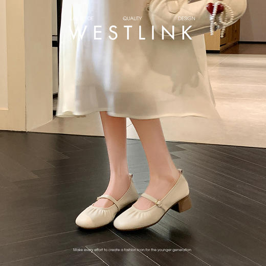 西遇中跟单鞋女新款秋季法式小香风粗跟小皮鞋白色玛丽珍鞋K1656952 商品图3
