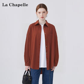 会员福利【莱赛尔天丝+软而立挺】拉夏贝尔/La Chapelle单口袋翻领长袖衬衫女秋季新款宽松休闲通勤衬衣