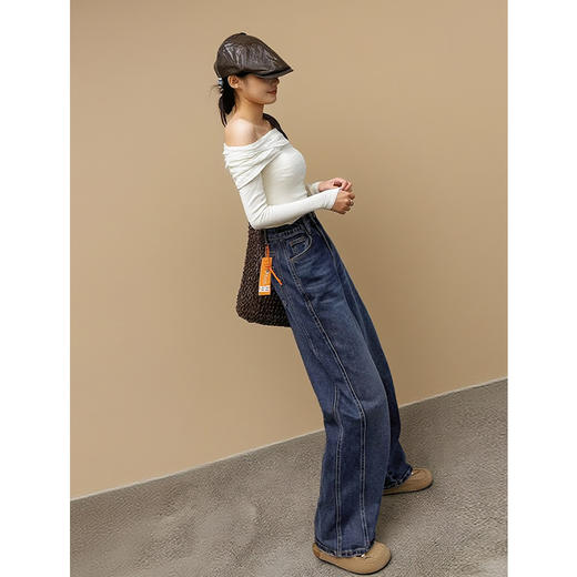 OPH XZ613复古蓝阔腿牛仔裤垂感高腰宽松慵懒风镰刀阔腿裤 商品图1