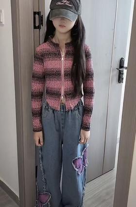 【孤品捡漏】G181女童渐变短款拉链针织衫-喜出