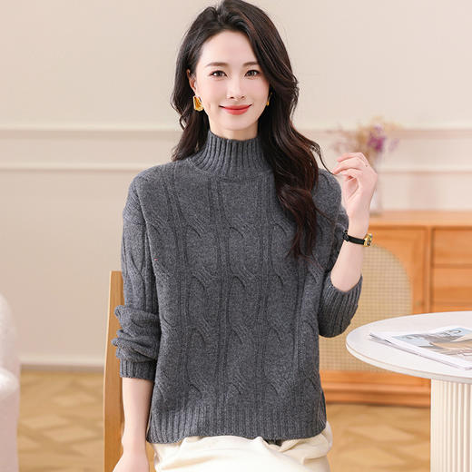 OSL 8515QY半高领羊毛加厚双股纱线大绞花宽松针织衫 商品图2