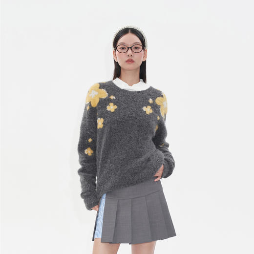 HERLIAN2025年秋季新品女士撞色花朵图案设计针织衫毛衣 商品图1