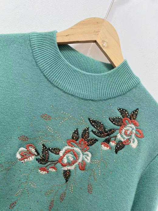 【孤品捡漏】G191加绒厚款刺绣湖蓝毛衣-喜出 商品图2