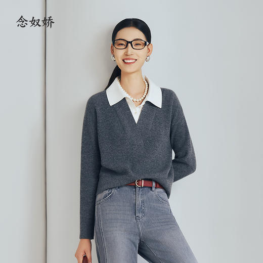 【商场同款】CNQ5854  “ 高知假两件”  廓形宽松好穿好搭配 领口可拆卸打理更便捷 商品图12