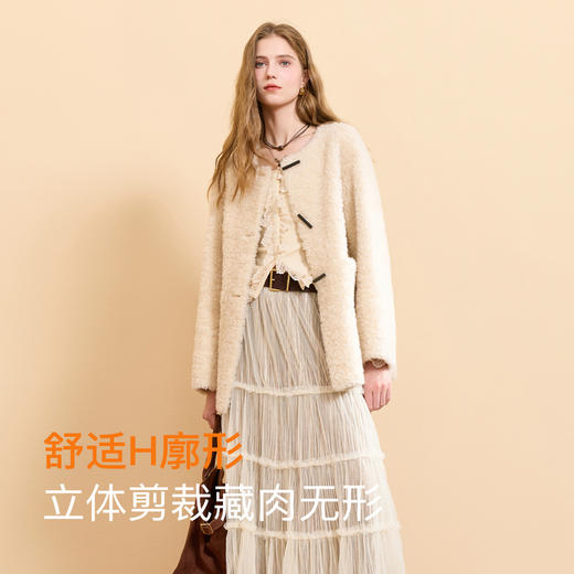 【100绵羊毛瘦瘦皮草】三彩2025冬季新款圆领毛毛外套休闲简约M 商品图2