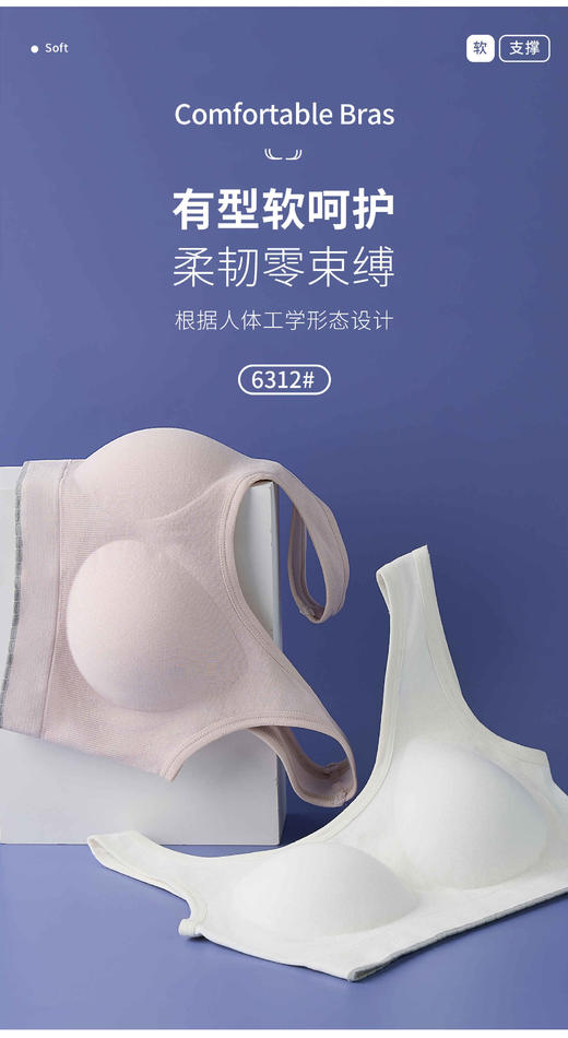 少女文胸宽肩带固定杯三阶段聚拢美背内衣6312 商品图1