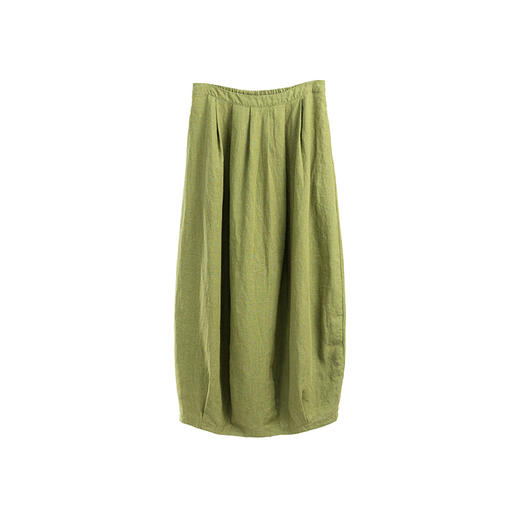 绽放女装571朵/重磅皱纹亚麻半松紧腰半身长裙茧型花苞开衩半身裙 商品图4