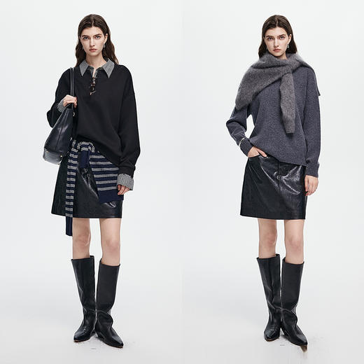 棉仓366617018-2025秋环保pu皮A字半身裙 商品图4