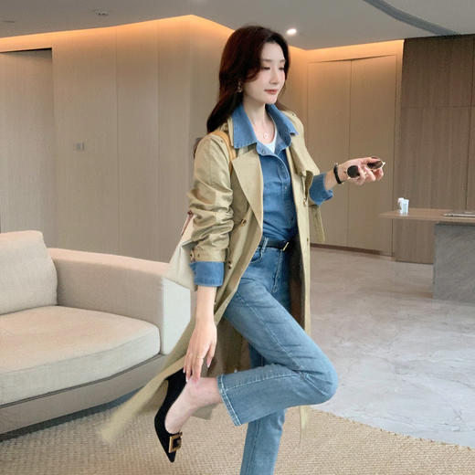 奢姿2025秋季新款时尚优雅大气韩版风衣气质翻领中长款百搭外套J9337024 商品图1