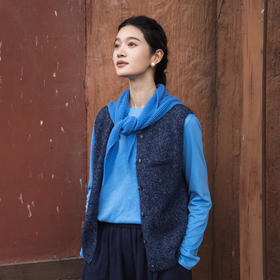 绽放595朵/文艺复古花纱宽松圆领叠搭气质针织马甲外套女秋冬新款