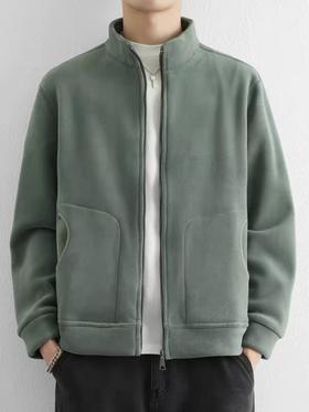 【孤品捡漏】G196男款绿色半高领抓绒衣-喜出