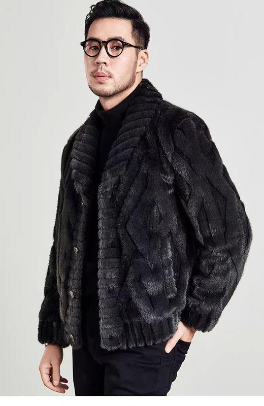 【孤品捡漏】G242黑色环保水貂绒男款大衣外套-喜出 商品图1