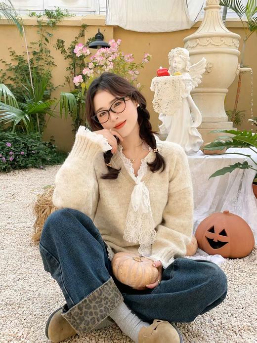 【孤品捡漏】G230卡其 针织蕾丝边毛衣-喜出 商品图2