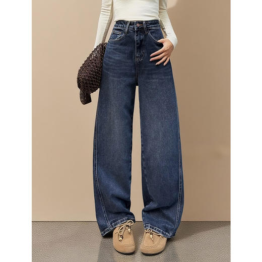 OPH XZ613复古蓝阔腿牛仔裤垂感高腰宽松慵懒风镰刀阔腿裤 商品图0