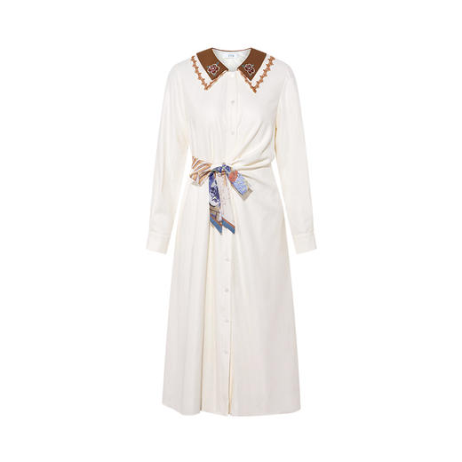 两三事 默许花期 2025秋季新款复古玫瑰绣花双层领扭结绑带连衣裙 商品图4