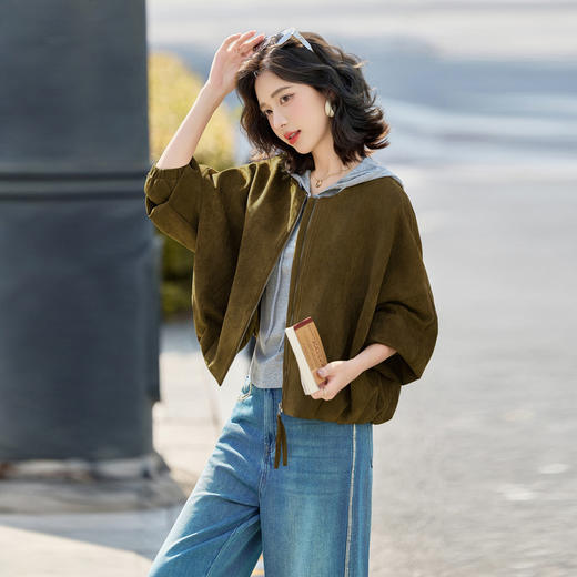 HR GSTX8092复古港风麂皮绒短外套宽松休闲长袖外套 商品图2