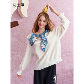 两三事 鬼马棋局 2025秋季新款休闲不规则印花领带套头卫衣女宽松