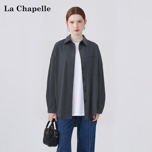天猫同步【莱赛尔天丝+软而立挺】拉夏贝尔/La Chapelle单口袋翻领长袖衬衫女秋季新款宽松休闲通勤衬衣 商品图3