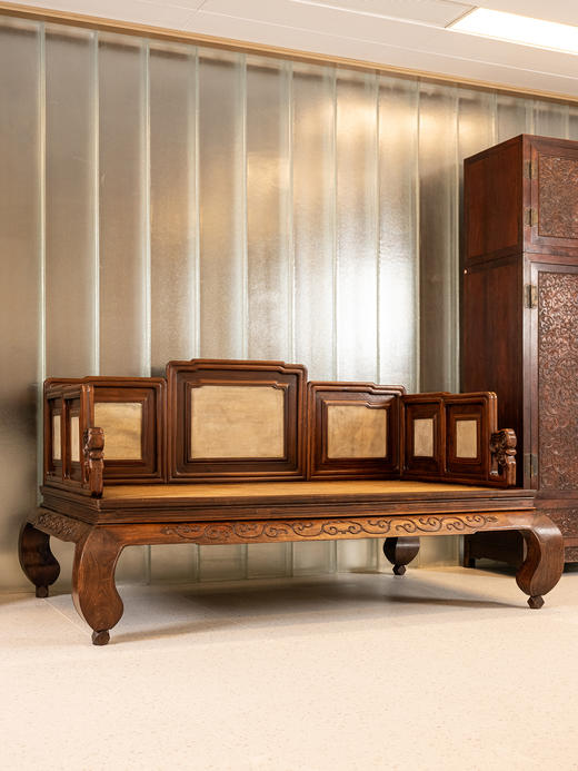 清	红木镶云石七围屏罗汉床 商品图0