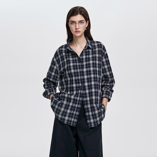 棉仓366604039-泡泡纱格子长袖衬衫 商品图1