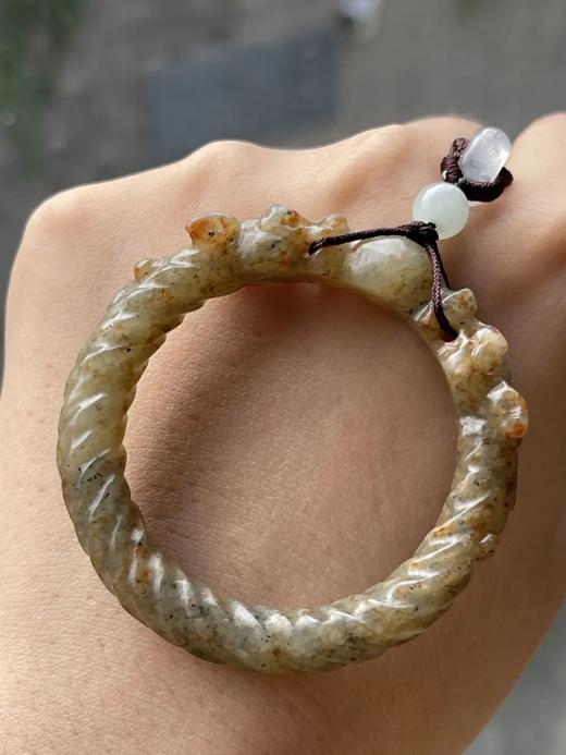 灰白玉雕双螭龙绞绳纹环，顺丰包邮 商品图7