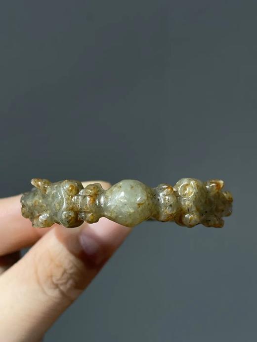 灰白玉雕双螭龙绞绳纹环，顺丰包邮 商品图2