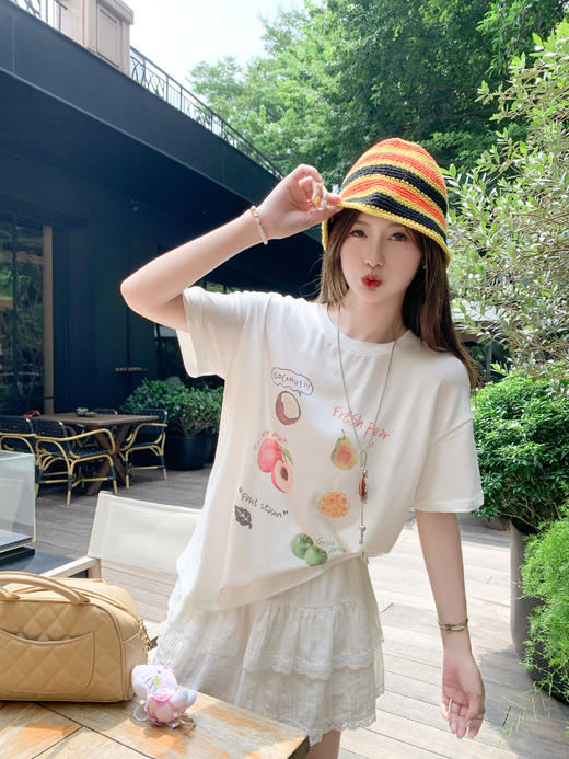 <曾小咸推荐>现货秒杀！最后一波 ！抢到赚到！韩系白色水果印花宽松短袖 日常119.99 立减60 秒杀59.99！ 商品图5