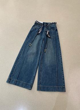 【门店同款】ENJOY秋季丝巾编织腰带款阔腿牛仔裤 164897563