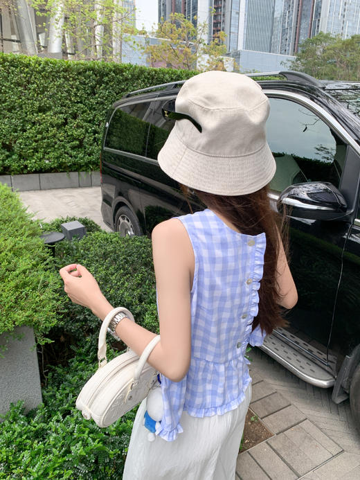 【129元任选2件】现货！蓝色格子无袖衬衫 商品图13