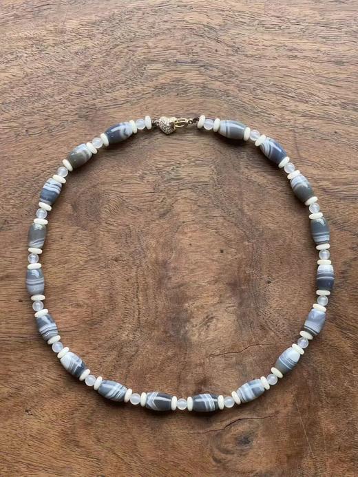 灰白缠丝玛瑙橄榄珠项链，顺丰包邮 商品图1