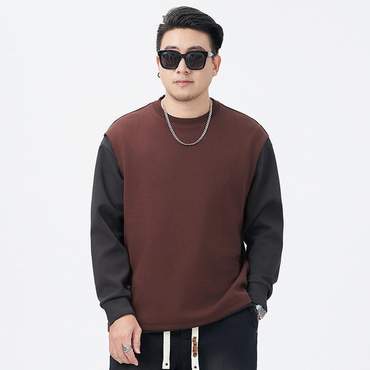 【DMH】大依优型大码男装假两件卫衣高街拼色简约长袖休闲上衣假两件落肩袖宽松加肥日系 商品图5