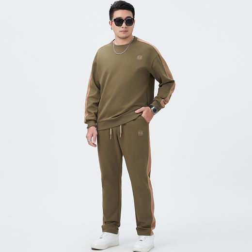 【DMH】大依优型大码男装运动套装高街圆领卫衣套头刺绣撞色长裤简约宽松男士日系 商品图5