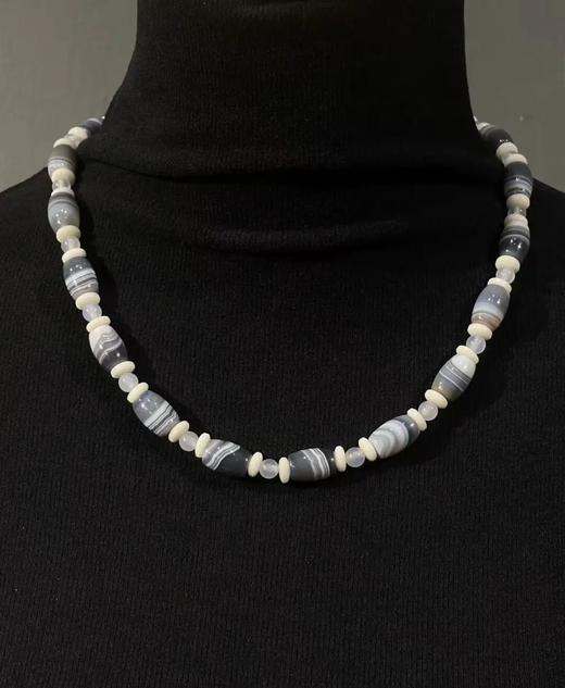 灰白缠丝玛瑙橄榄珠项链，顺丰包邮 商品图3