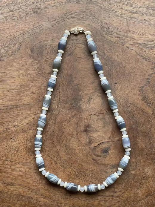 灰白缠丝玛瑙橄榄珠项链，顺丰包邮 商品图2