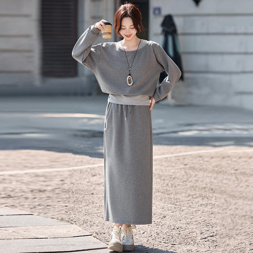 时尚洋气拼接假两件，上衣半裙两件套裙HR-LNS9767 商品图2