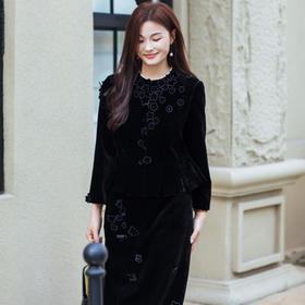 【林栖设计小店】真丝丝绒外套上衣复古钉花2025秋季新款衬衣1953074B